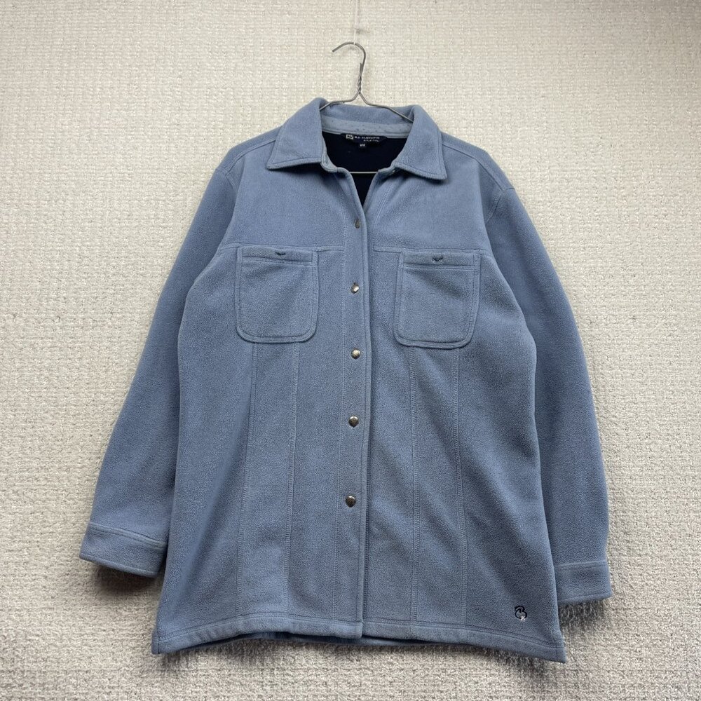 BC Clothing Original Blue Polar Fleece Over shirt Jacket Button Up Wom Sz M